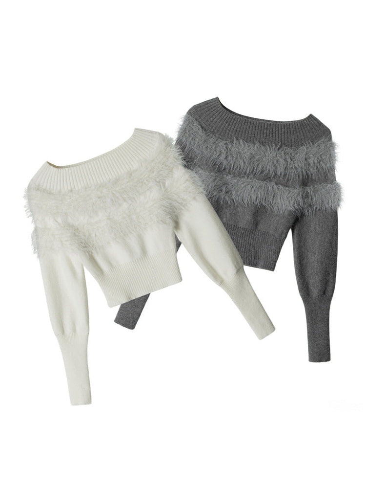 Nariele Mink Hair One-letter Neck Bottomed Knitted Sweater