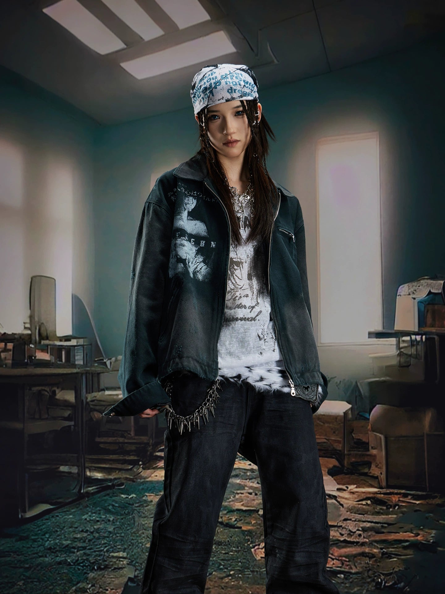 NOMANIAI Spoils Loose Short Lapel Zipper Jacket