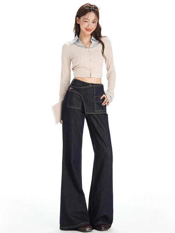KPSR Retro Asymmetric Waist Seal Micro-pull Jeans