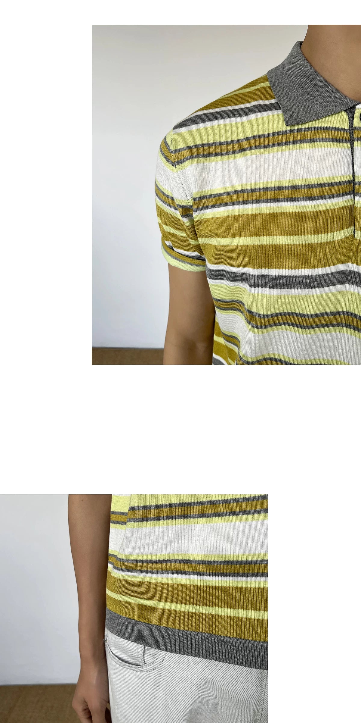 Chein Contrasting Striped Knitted Polo Shirt