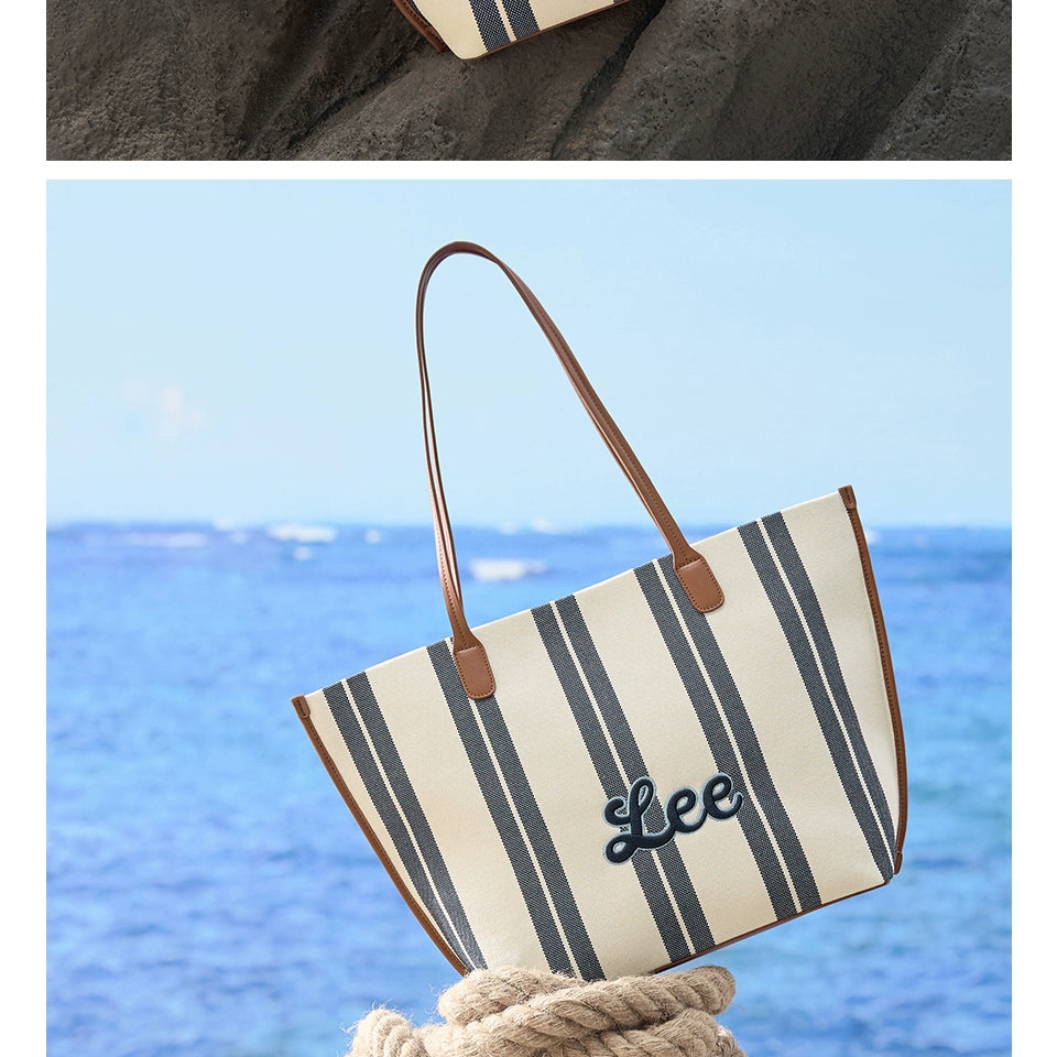 Lee Stripe Large Capacity Embroidered Shoulder Bag