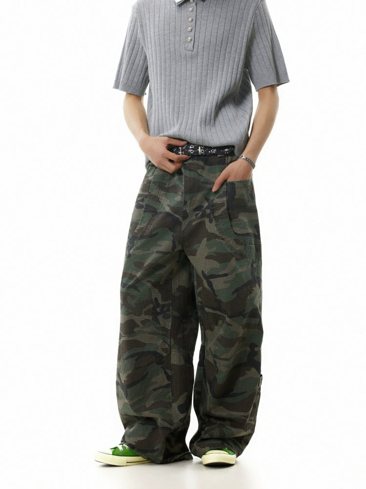 (Clearance) BTSG Retro Washed Faded Camouflage Overalls