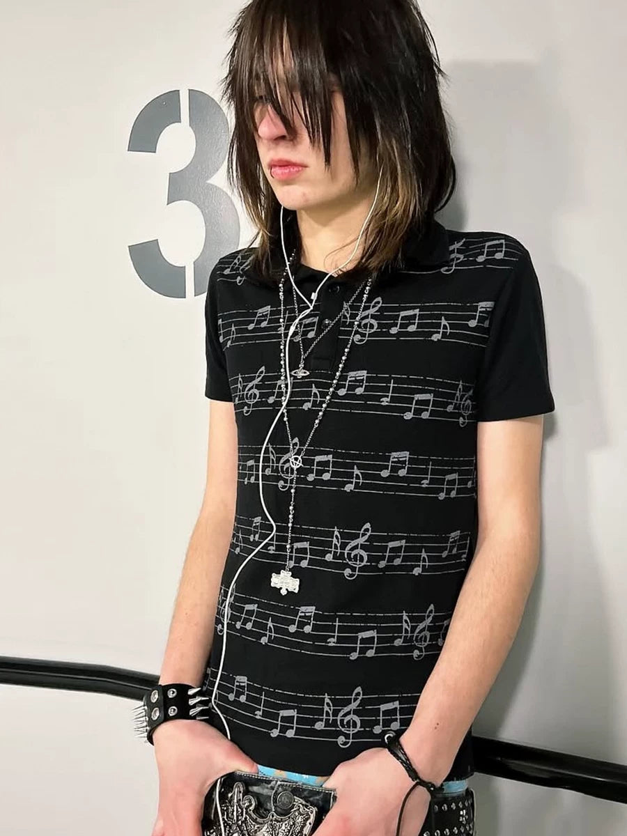 FTS Note Sheet Music Straight Shoulders Slim Polo Tee