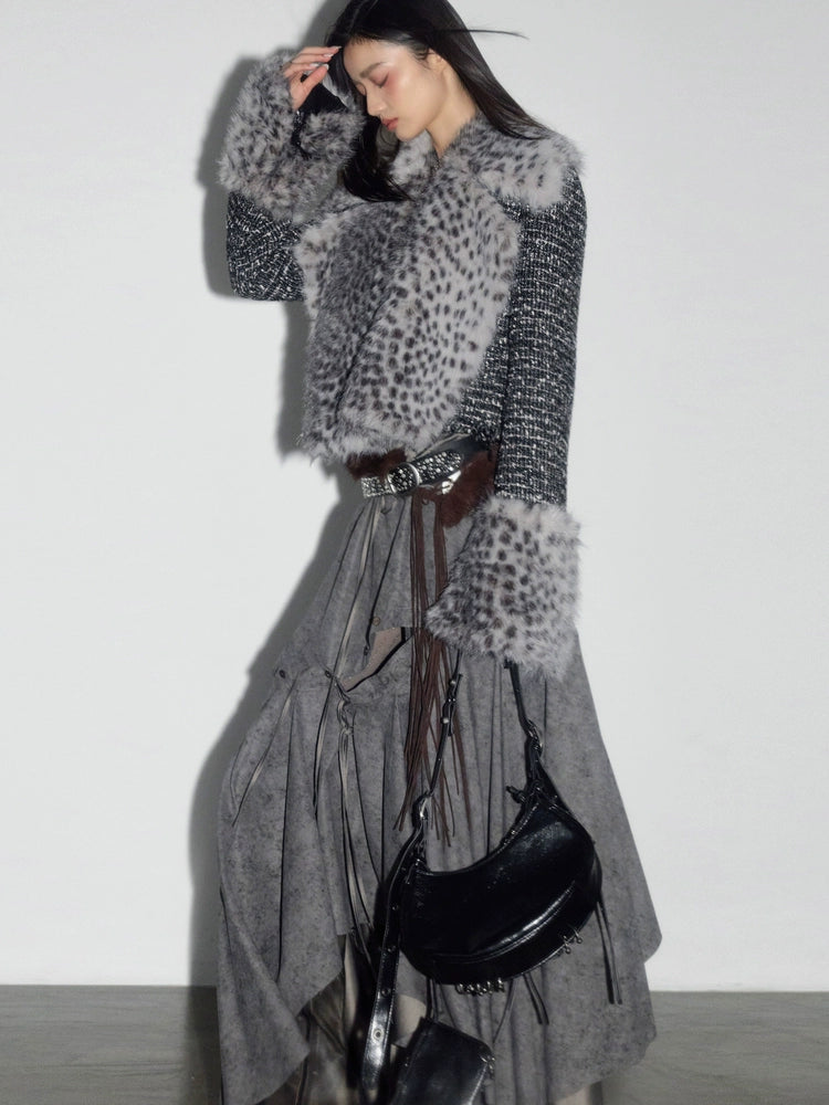 JNYLON Leopard Print Imitation Fur Short Jacket