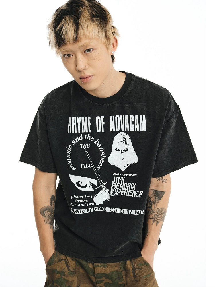 NOVACAM  vintage spoof creative reverse stitch washed Tee