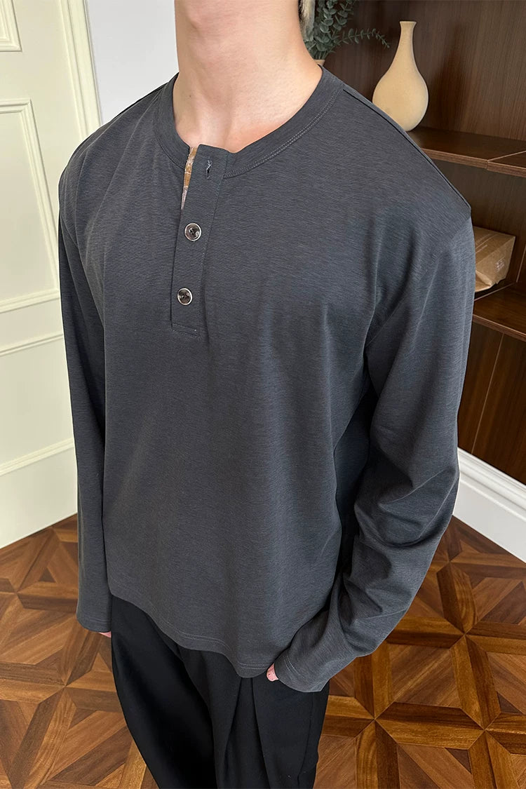 KREATE Contrast Henry Neck Bottom Shirt Long Sleeve