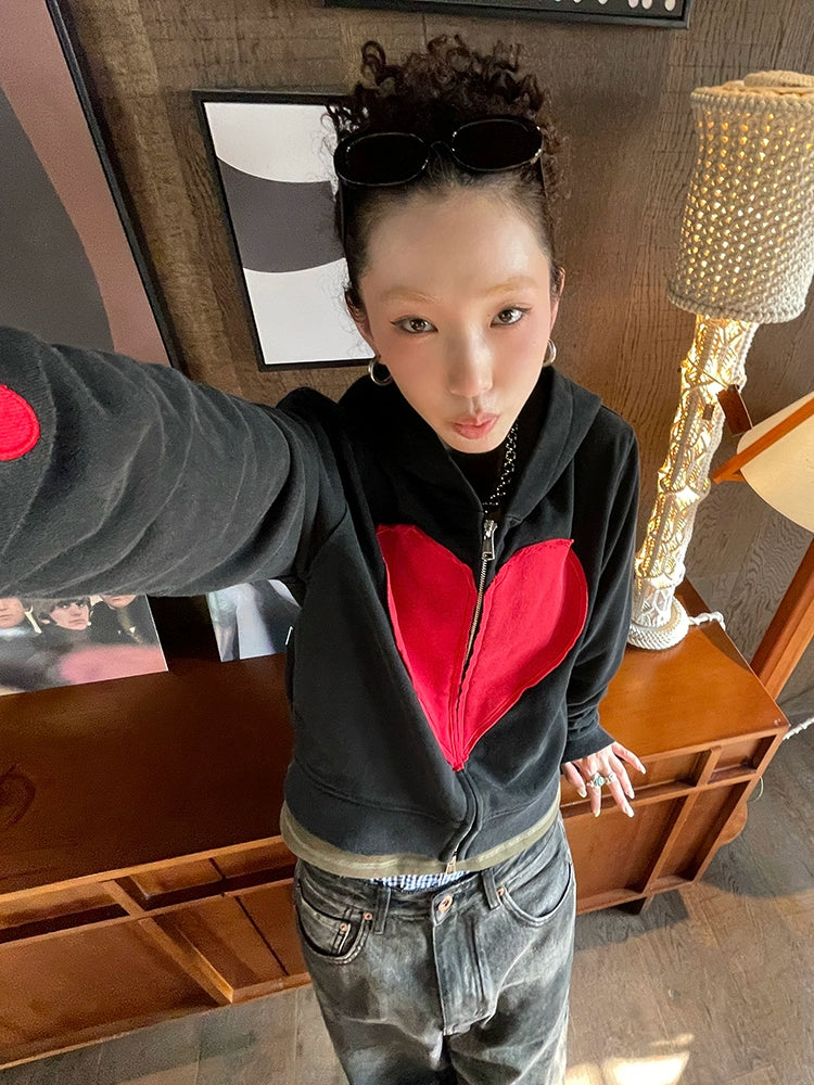 MMBBT Love Stitching Retro Hooded Zipper Jacket