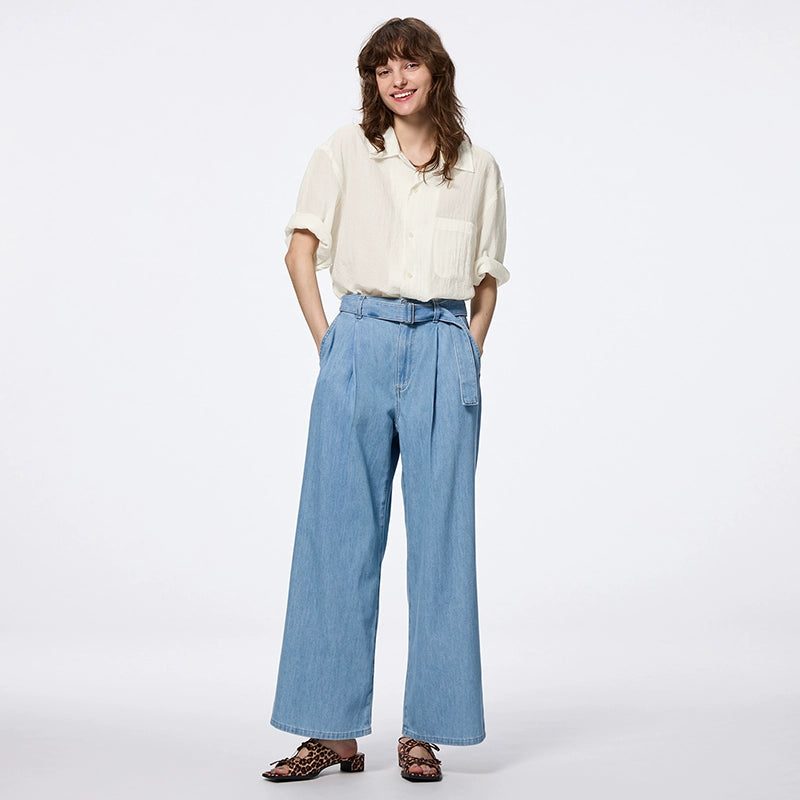 GU Lightweight Belt Wide Leg Casual Jeans