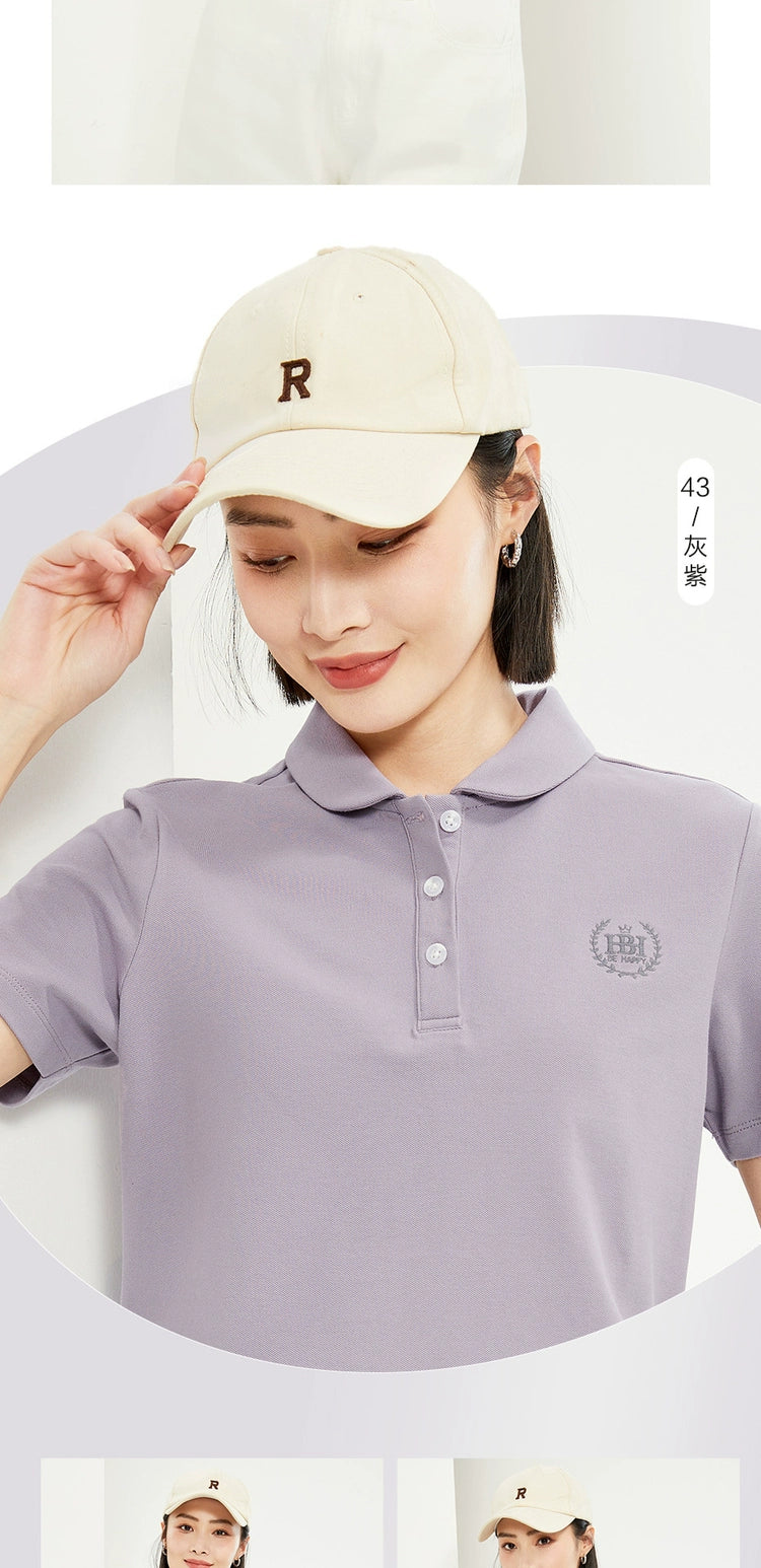 Giordano Small Embroidery Lycra Pearl Doll Collar Lapel Tee