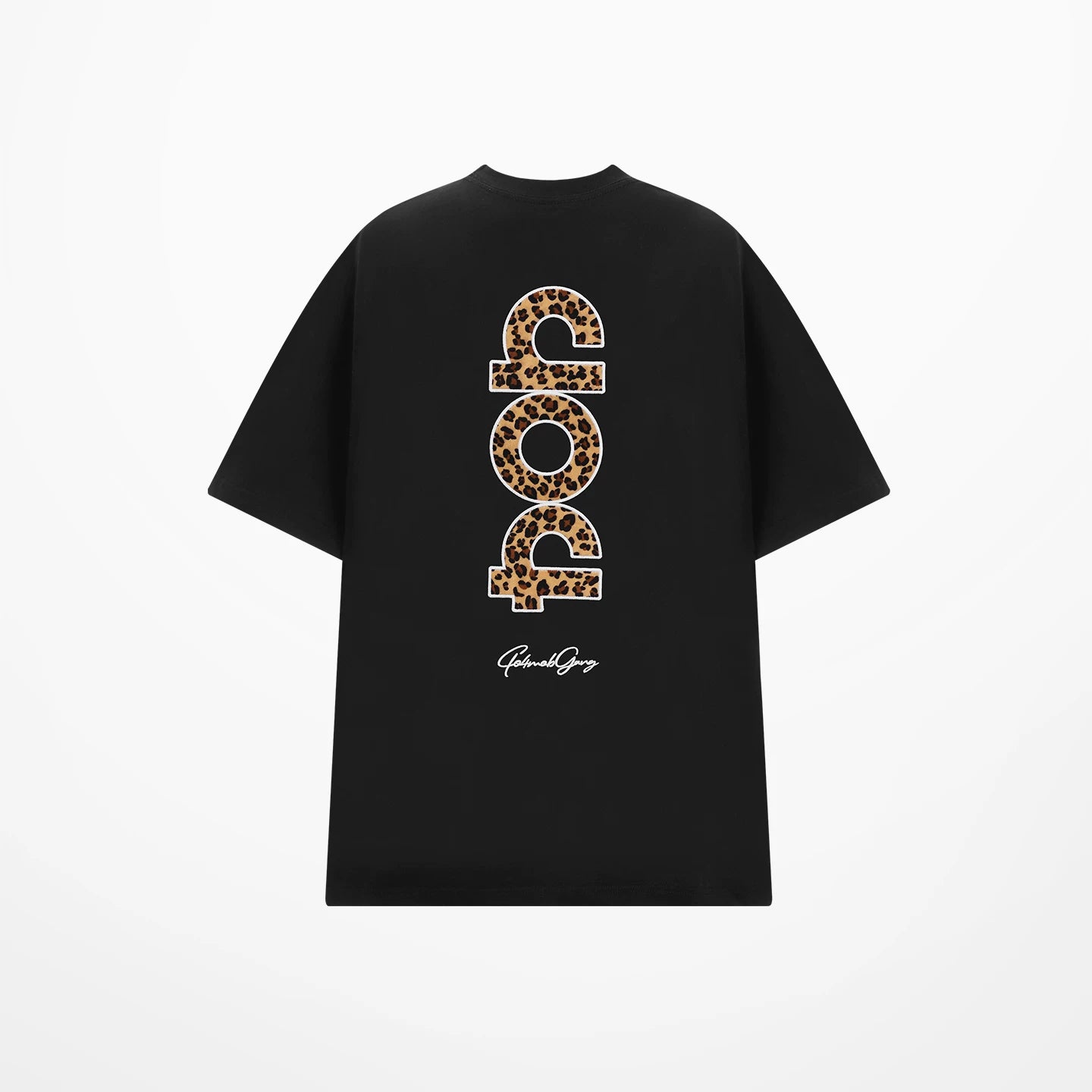 404MOB Leopard Print Alphabet Embroidered Round Neck Versatile Tee