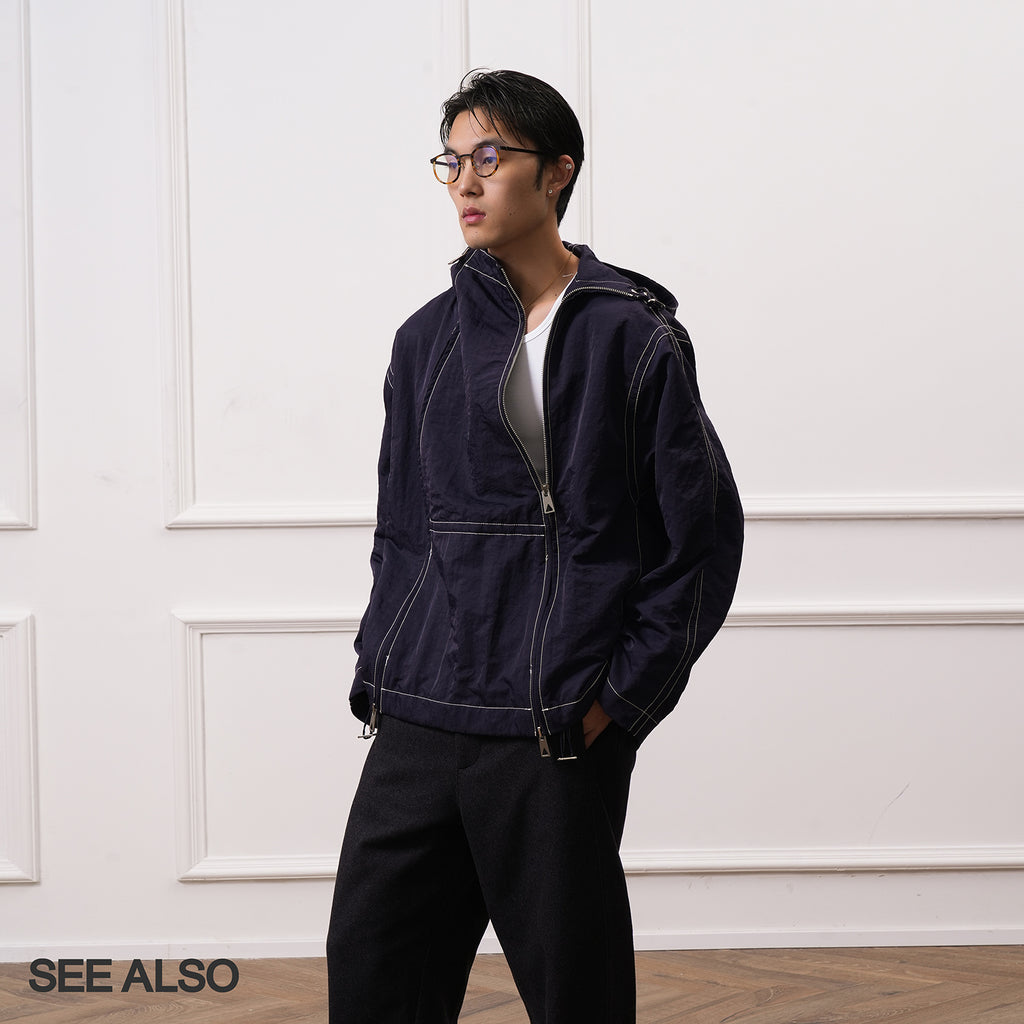 SEE ALSO minimalist slack design oblique symmetrical double zipper with bright line jacket LD4317