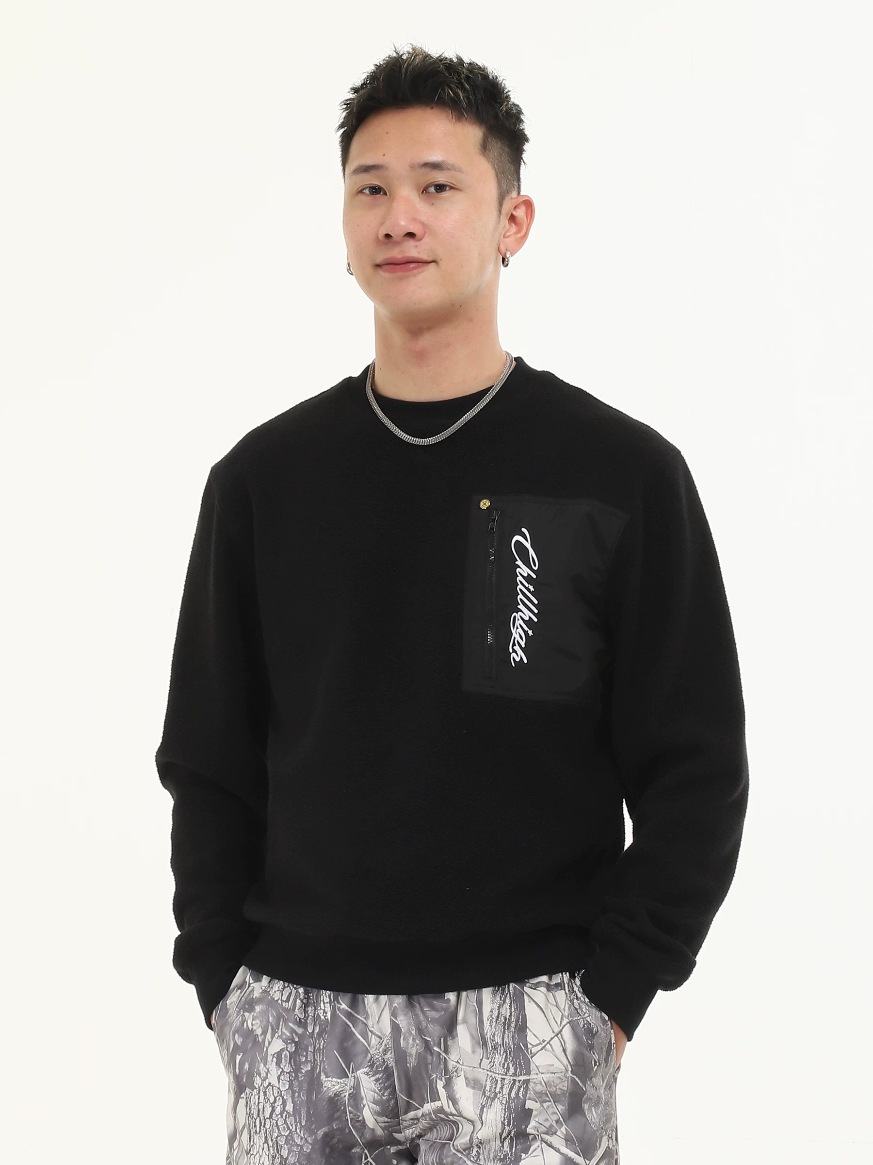 ChillHigh Minimalist Casual Collage Pocket Embroidered Sweater