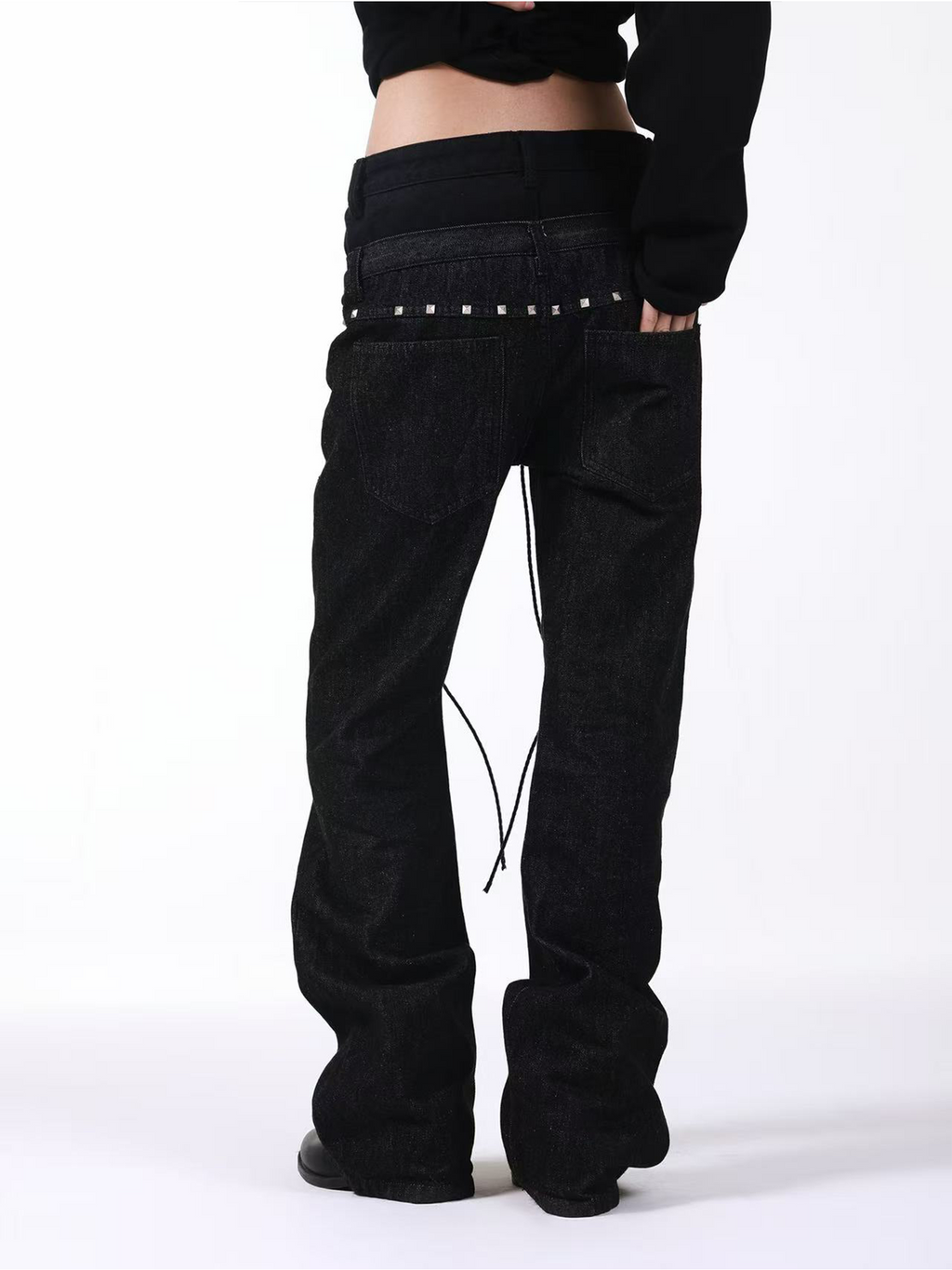 DETW Stacked Double Waist Strap Drawstring Jeans