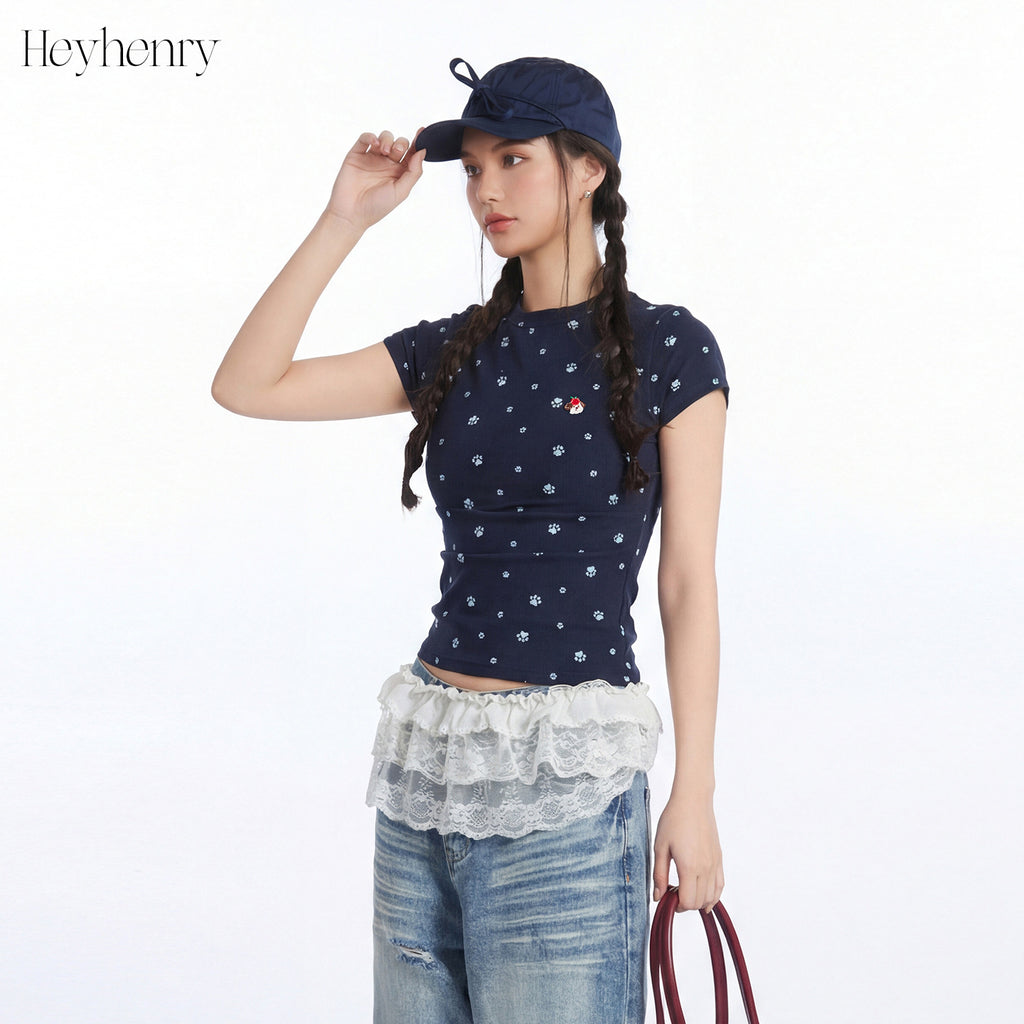 HeyHenry Puppy Footprint Front Shoulder Slim Tee