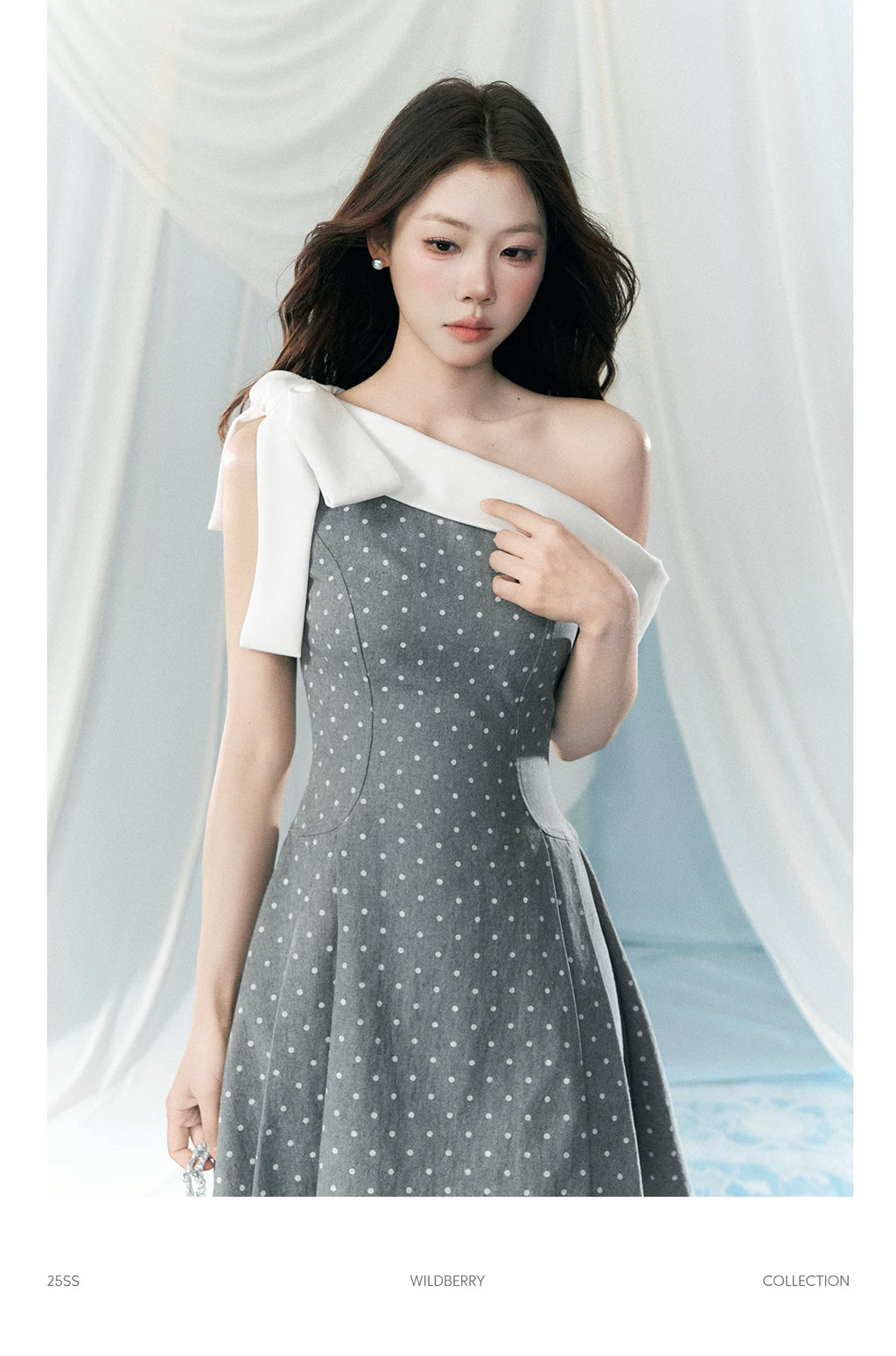 Wildberry Slanted Shoulder Polka Dot Dress