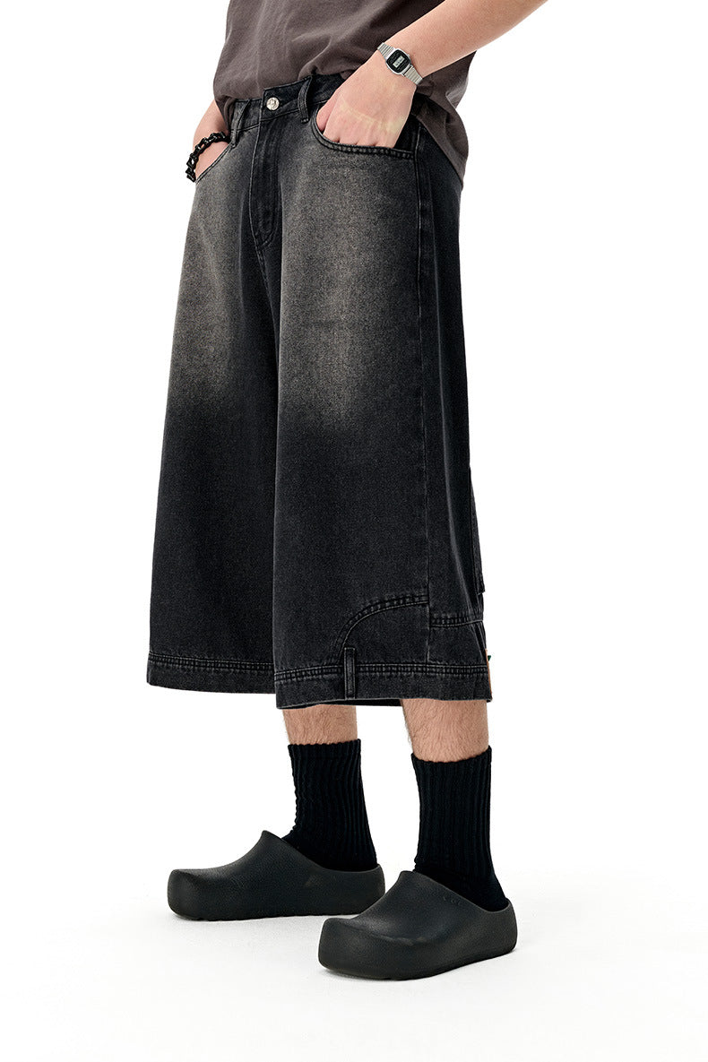 INF Anti-structure washing seven-point denim shorts