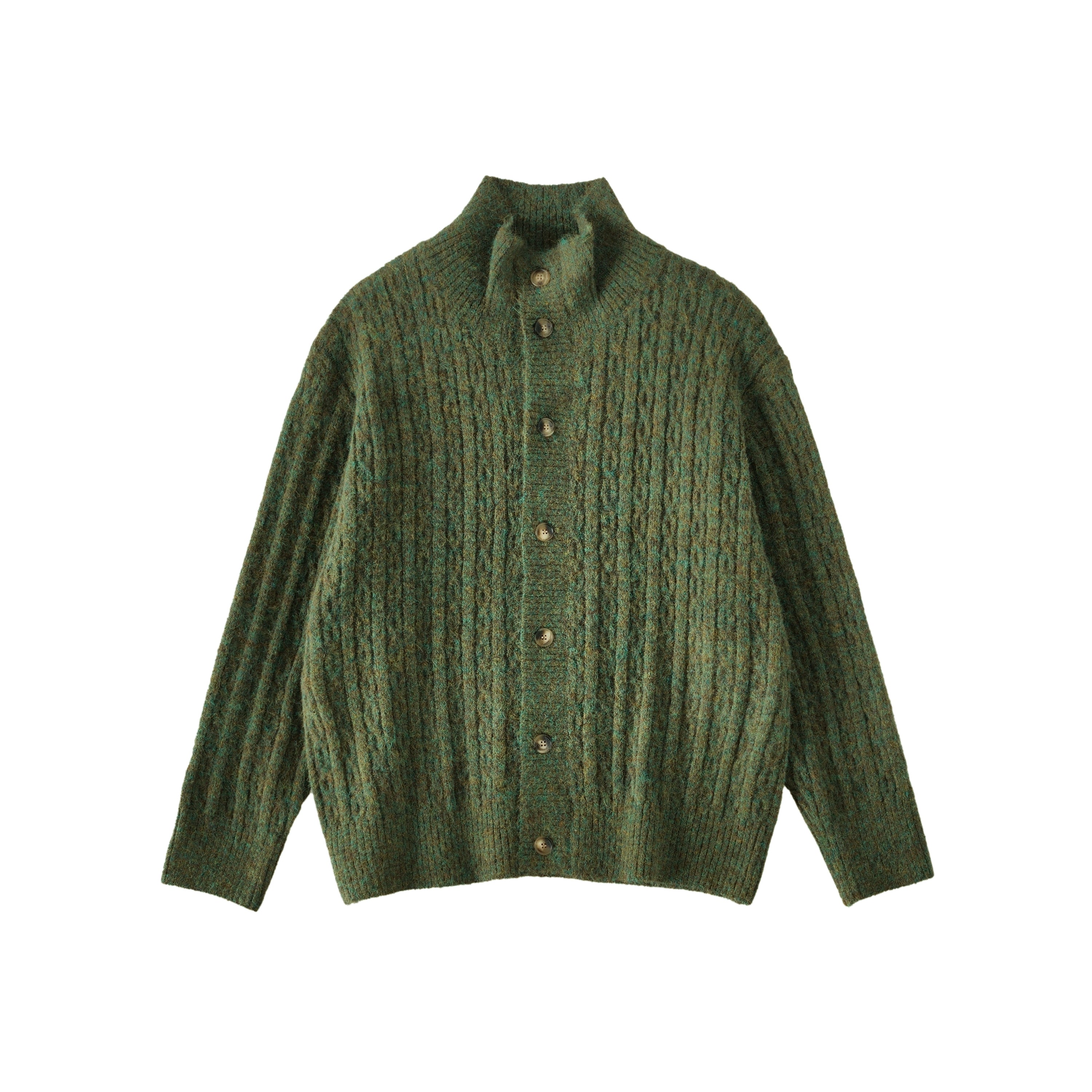 BUTTBILL Loose Casual Stand-up Collar Twisted Knitted Shirt Sweater