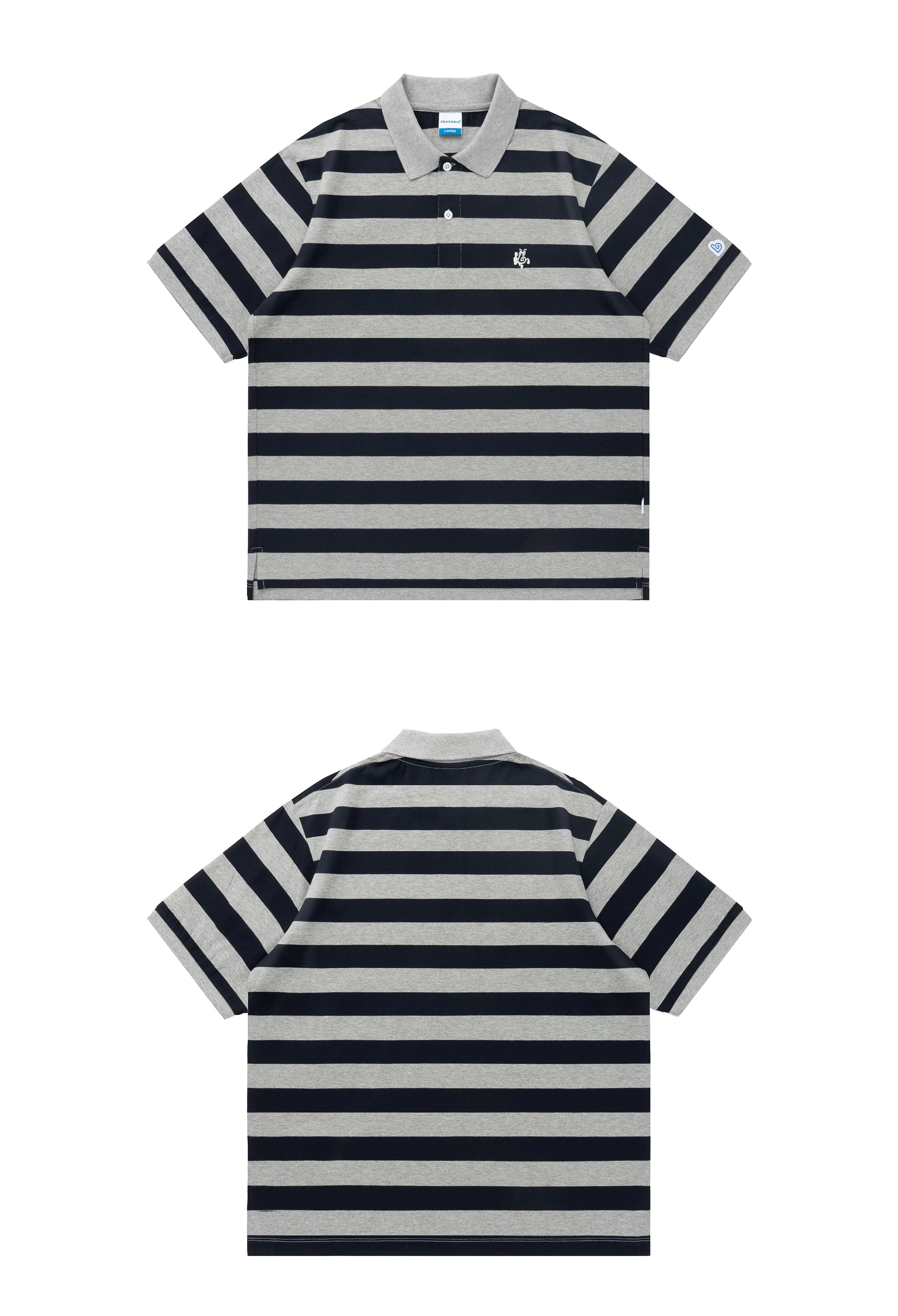 BENT IDEA Wide Stripe Embroidered Polo Shirt Tee