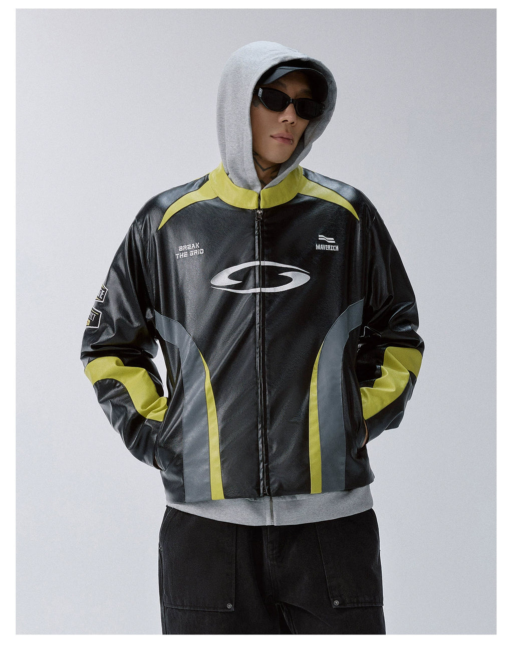 F2CE Stitching Contrasting Embroidered Leather Jacket