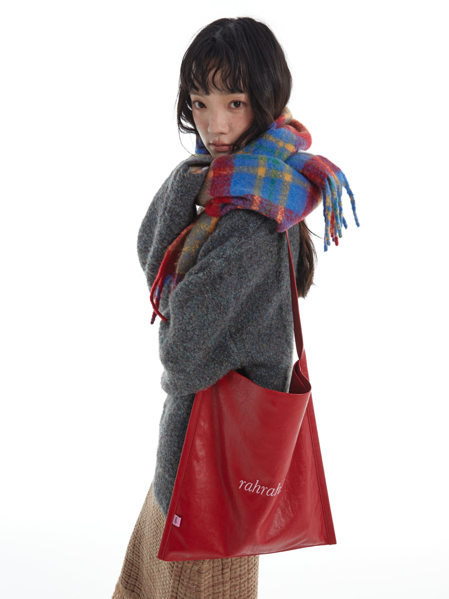 DirtySix "rahrah!" contrasting embroidery large-capacity soft leather tote bag