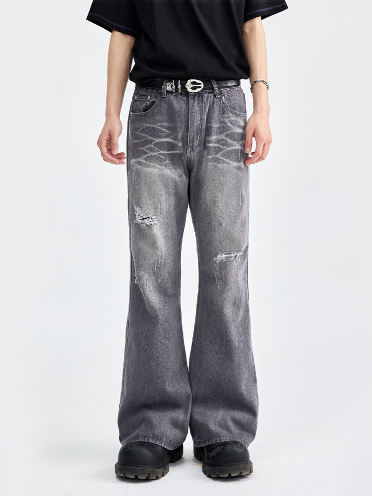 (NMK)  high sense dark night gray cat whiskers Jeans