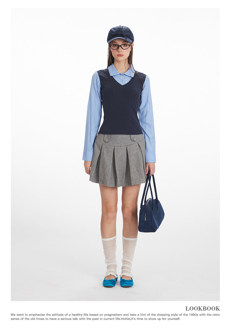 Nariele College Fake Two-piece Long Sleeve