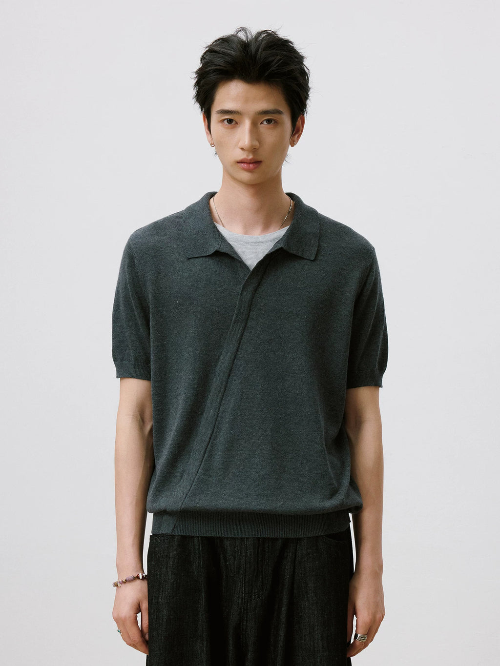 LR MADE Knitted Fake Two-piece Casual Tee