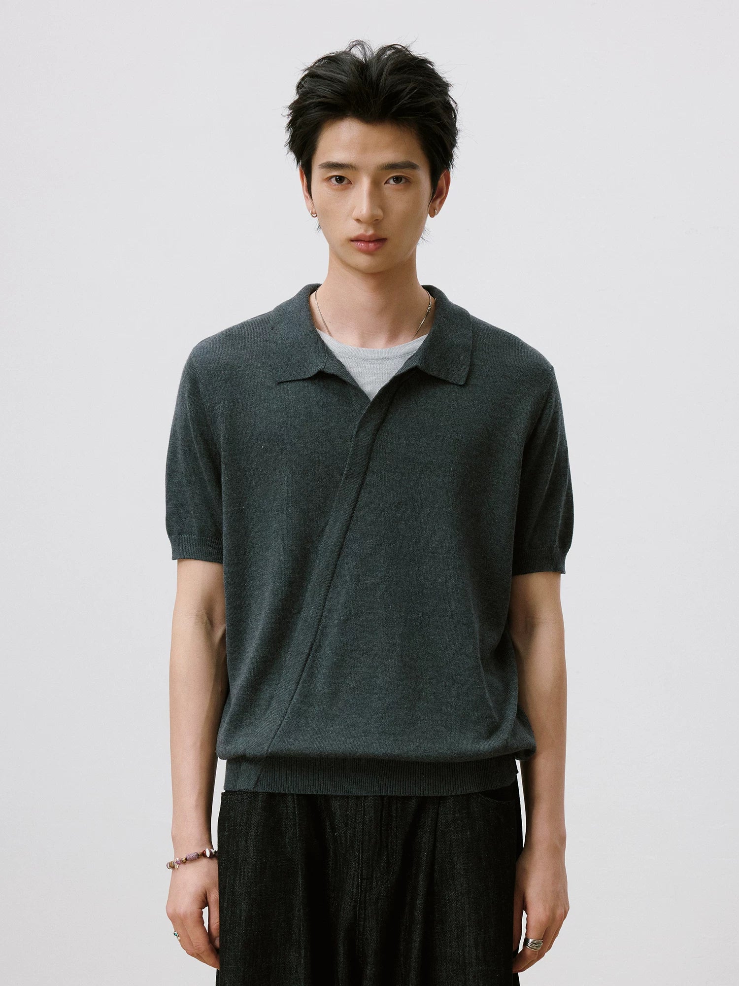 LR MADE Knitted Fake Two-piece Casual Tee
