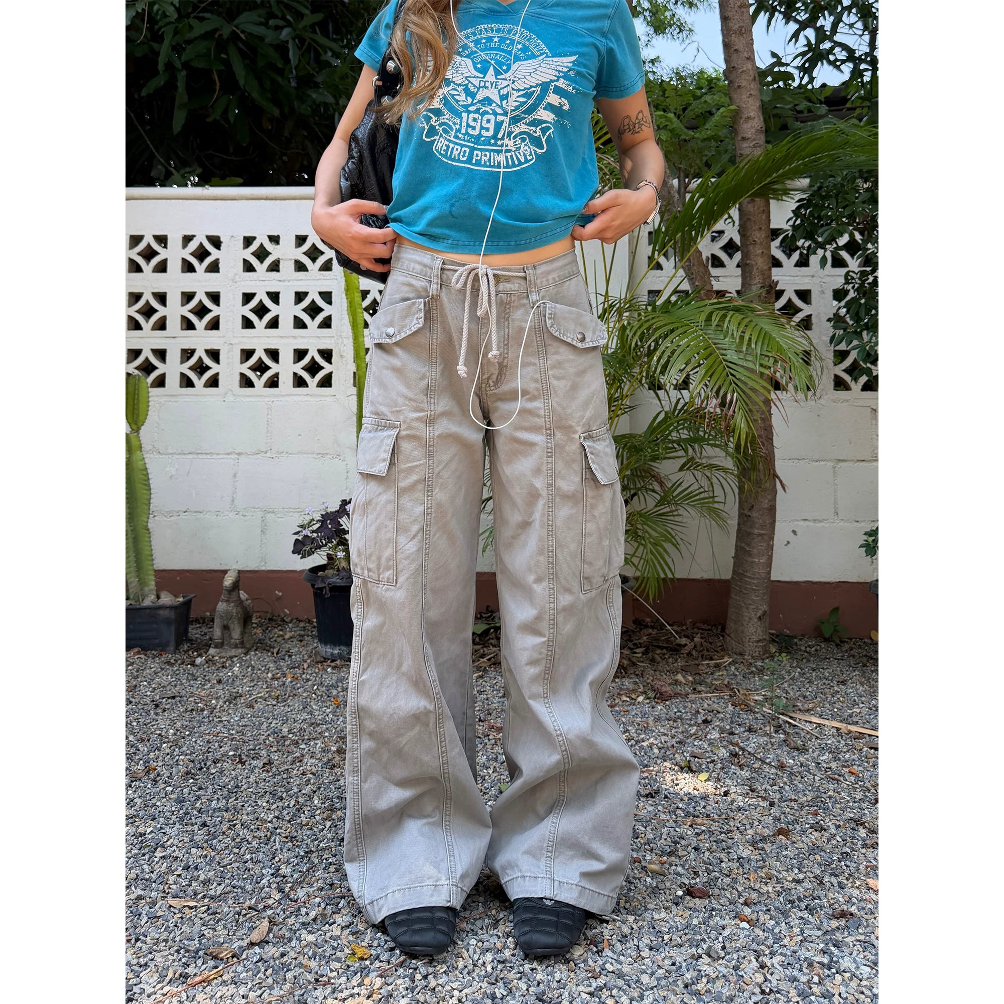 CCYE Multi-pocket Straight-leg Low-rise Overalls