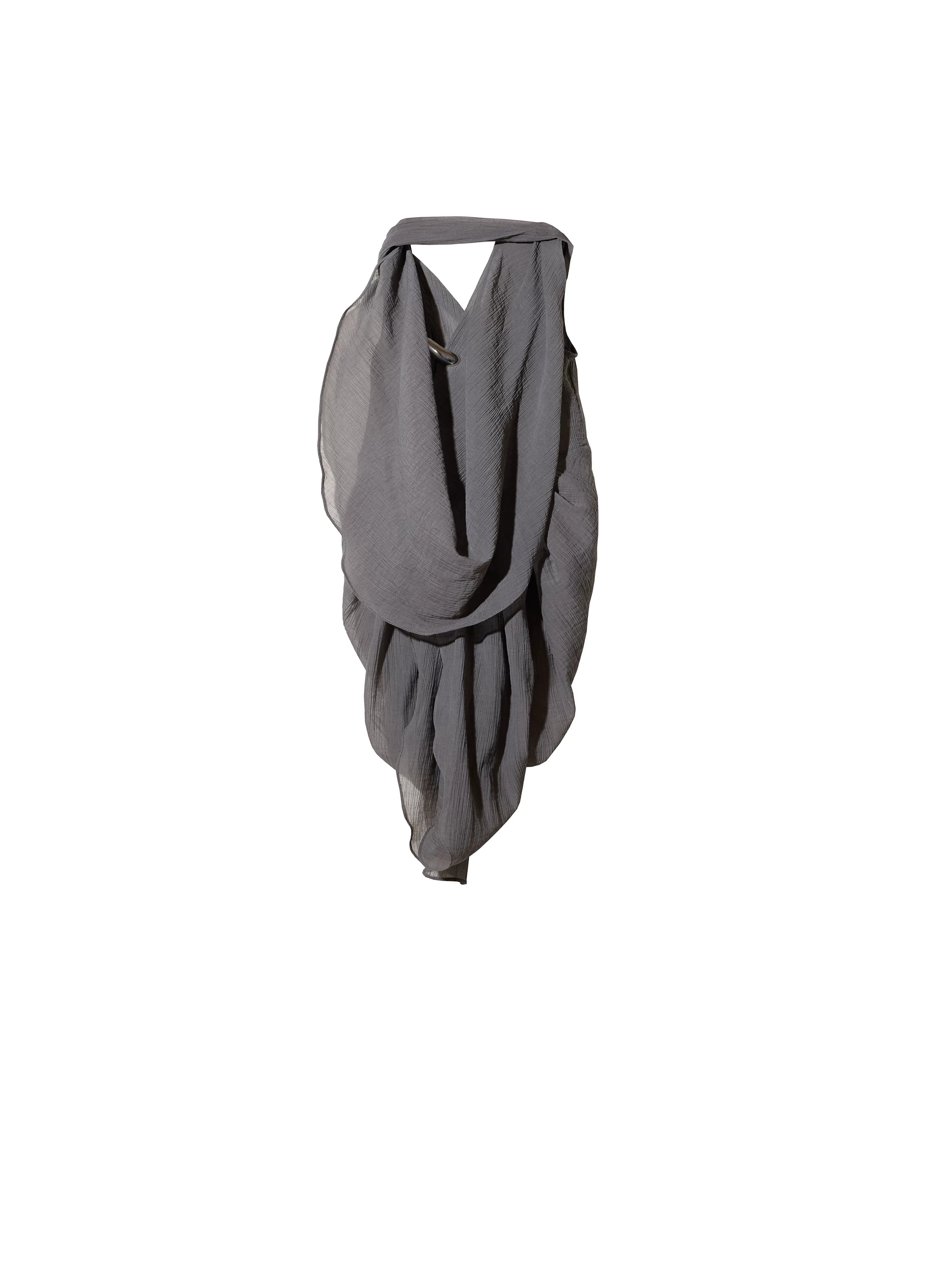 JNYLON Vintage Pleated Ultra Low Swinging Neck Lace-Up Vest