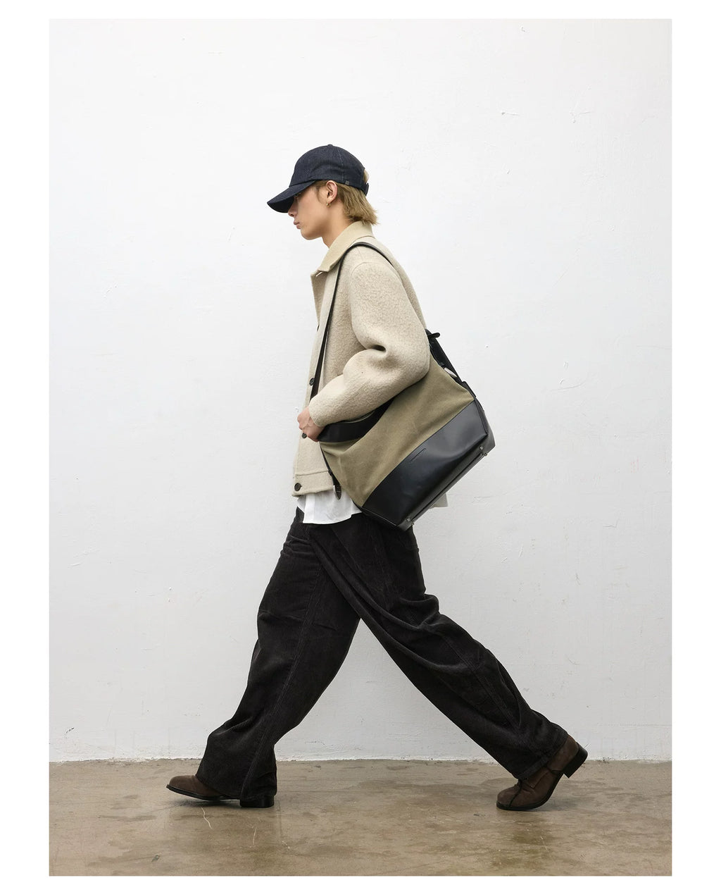 TERRAINCOGNITA Leather Stitching Large Capacity Canvas Tote Bag