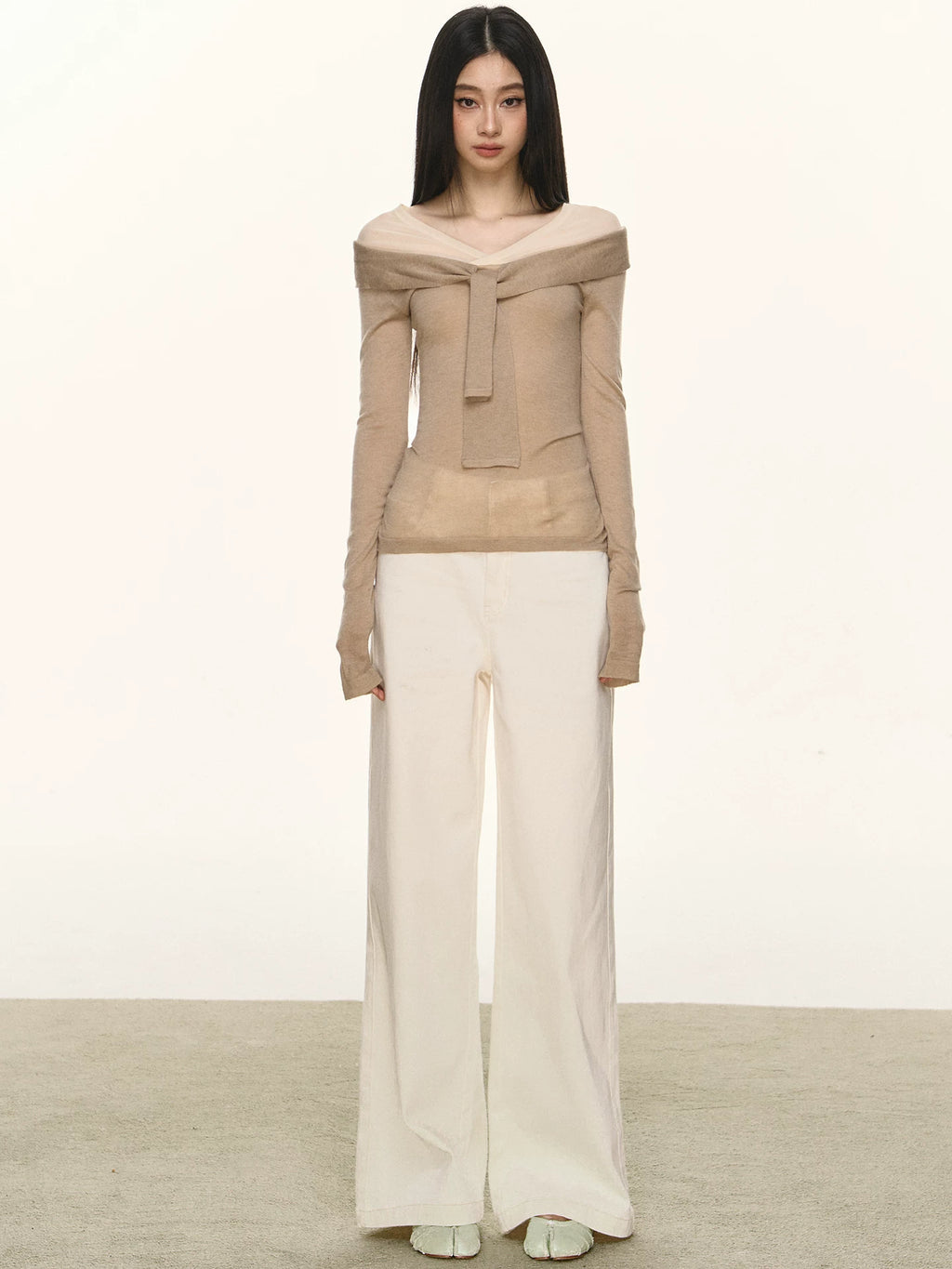Anna Aneae Fake Two-piece Bow Strap Long Sleeve
