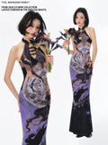 YEDM Beaded Cheongsam Skirt Printed Dress