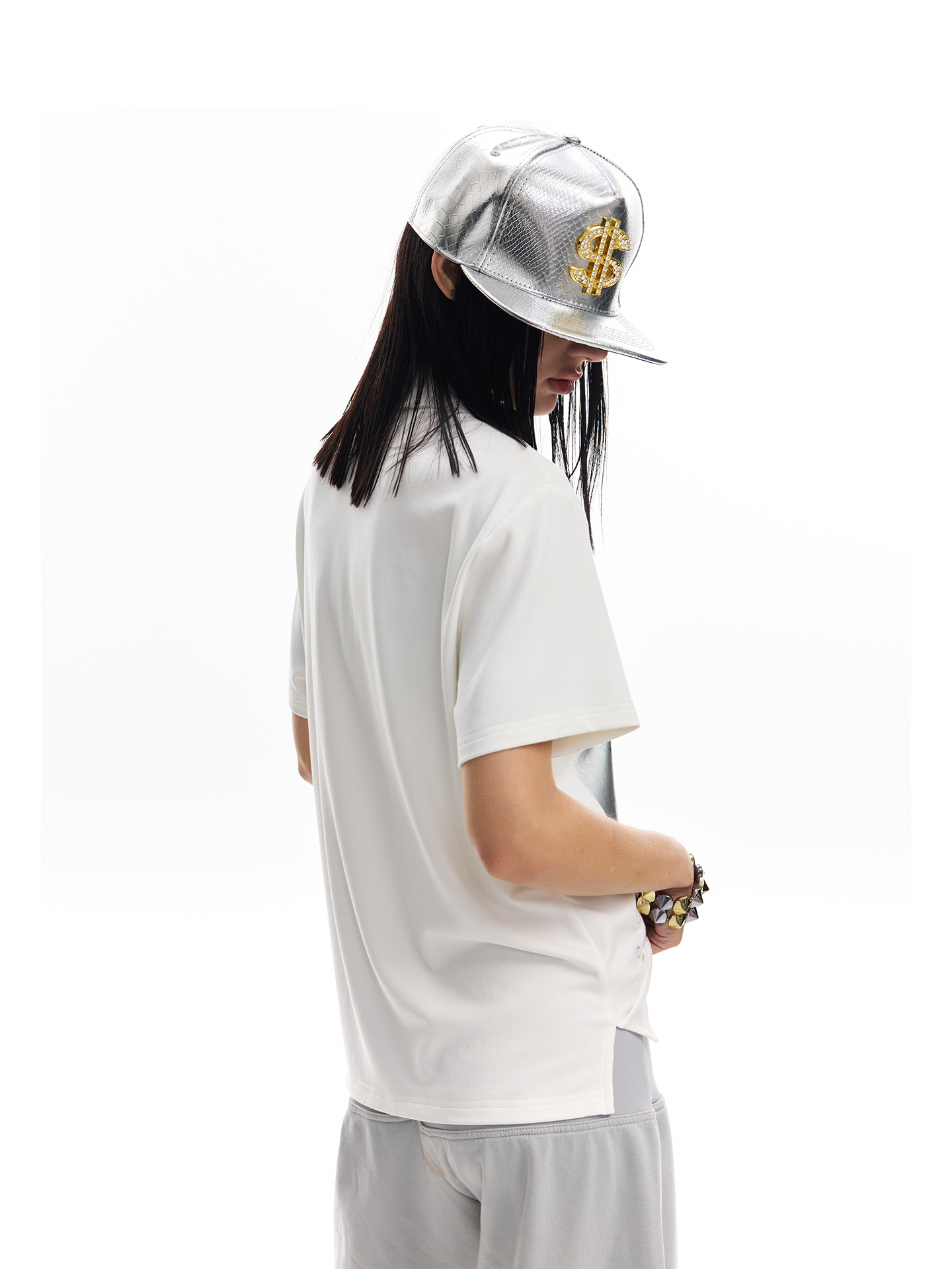 No E Mosen Liquid Metal Hot Silver Lapel Tee