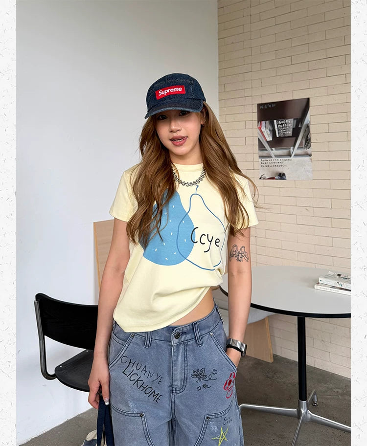 CCYE Pear Print Shoulder Versatile Tee