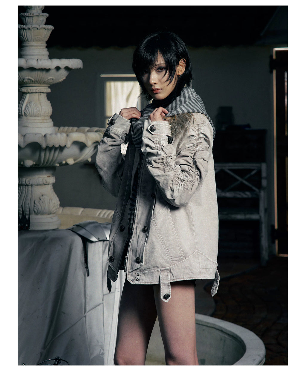 PAIKI Removable Fur Collar Double-breasted Jacket Cotton Jacket