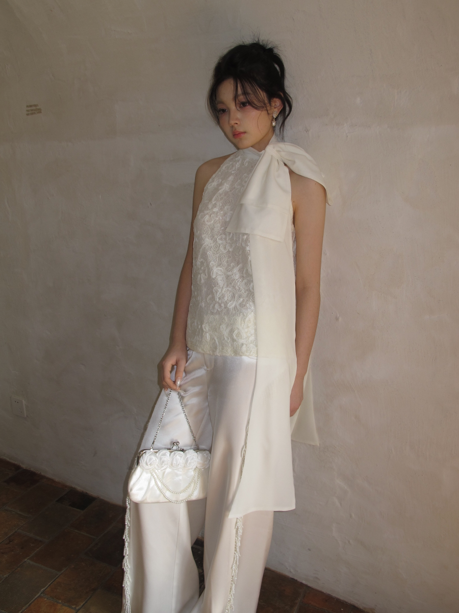 J TheChosen Three-dimensional Embroidered Lace Streamer Bow Vest