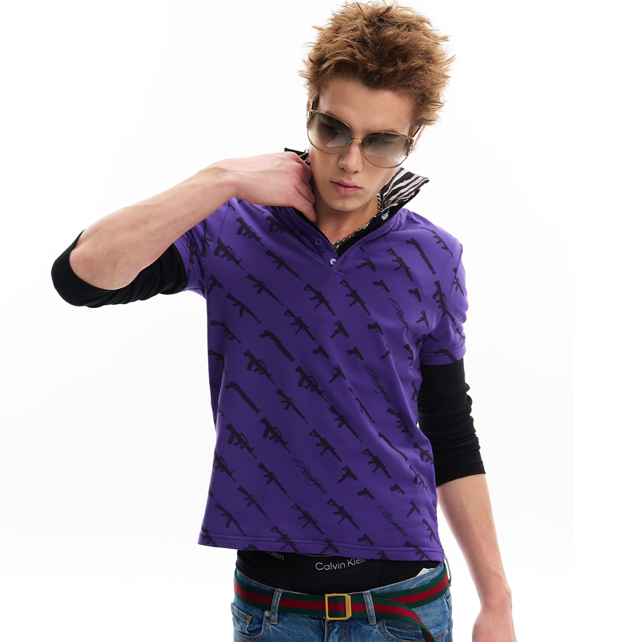 No E Mosen Firearms Full Stamp Shoulder Lapel Tee