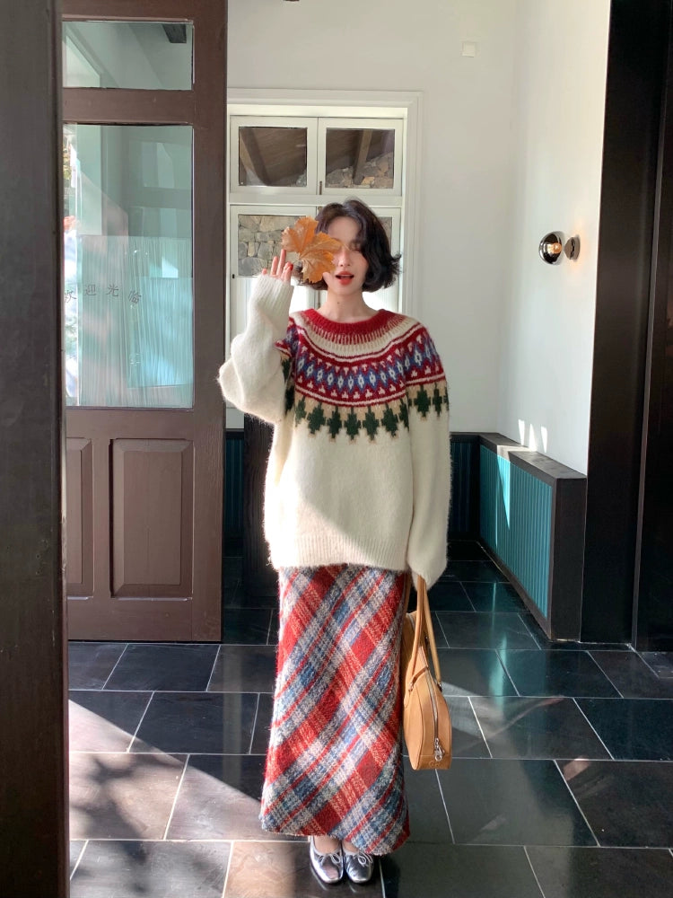 KELIFAN Vintage Thickened Loose Knitted Sweater
