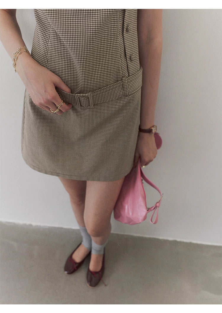 VOOE Vintage Plaid Belt Vest Dress