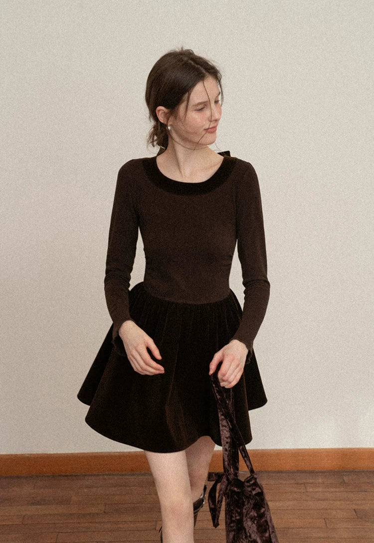 EGGKA Temperament Splicing Slim-fitting Waist A-word Dress