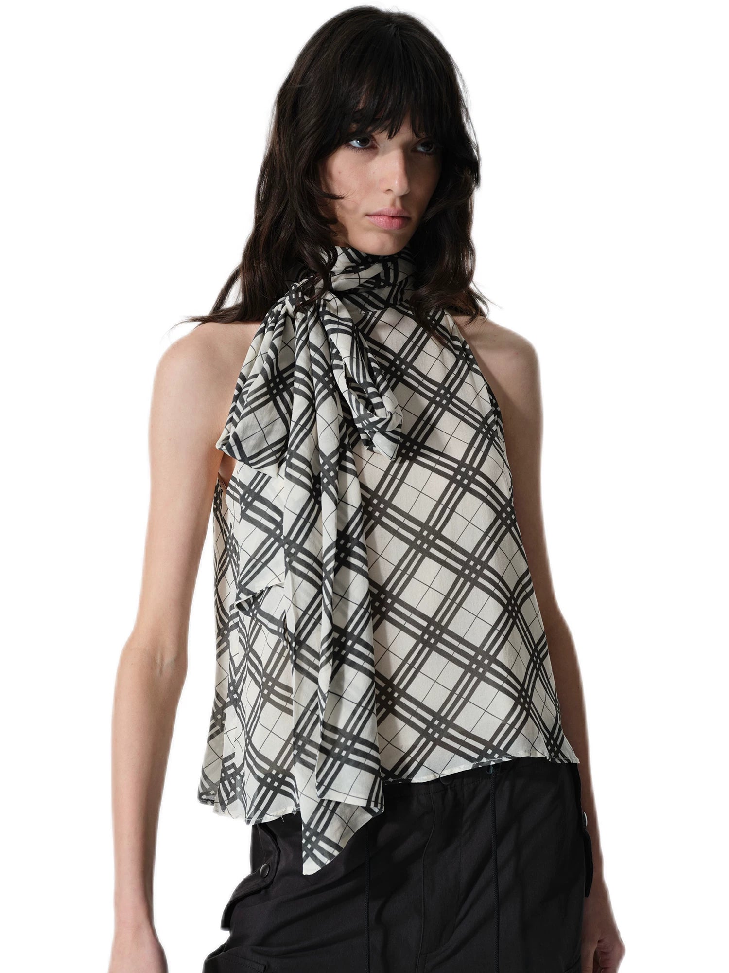 Two Little Guys Plaid Stand-up Collar Folded Adjustable Streamer Sleeveless Shirt