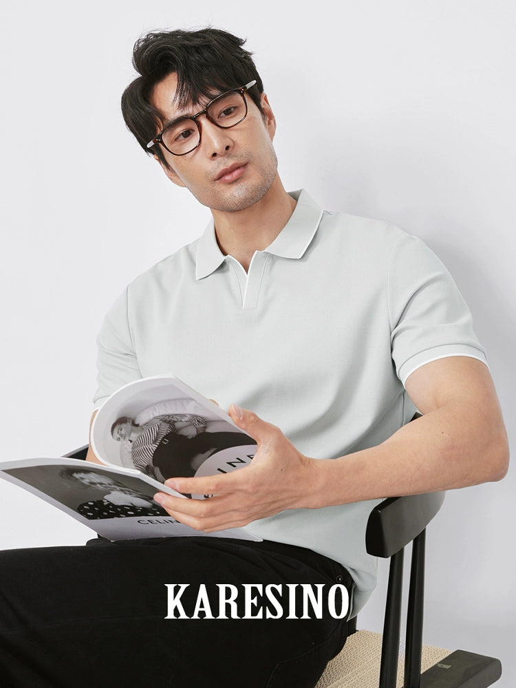 KARESINO Breathable Business Lapel Contrasting Polo Shirt