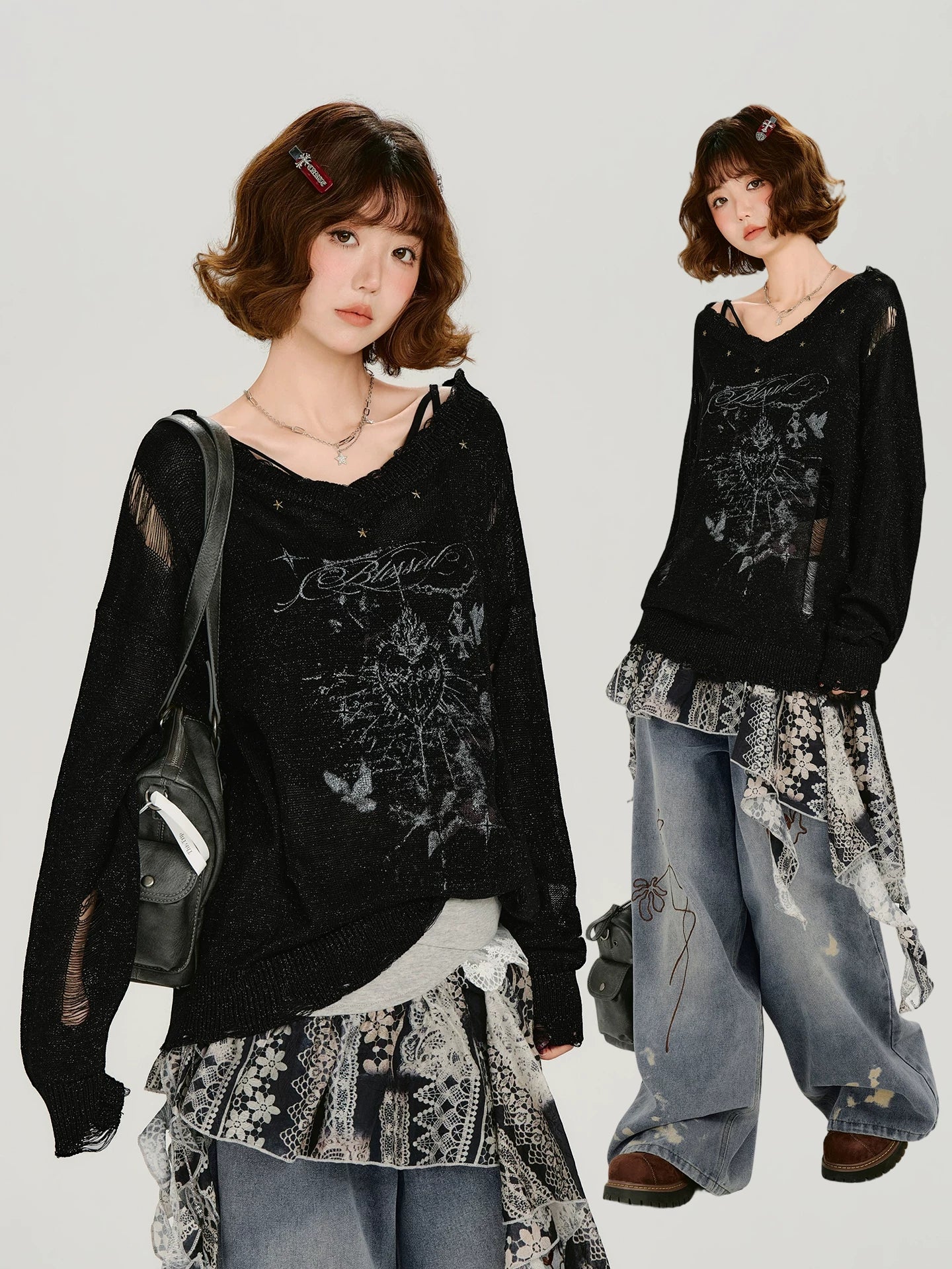 Girlyhalo Thin Knitted Hollow Blouse