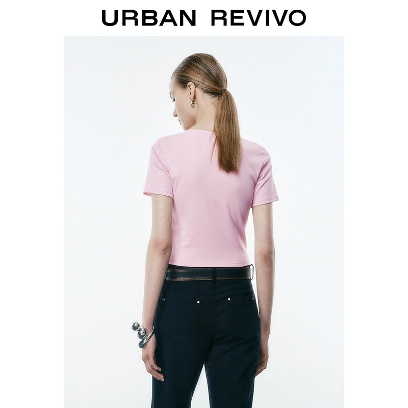 URBAN REVIVO Casual Versatile Slim Skinny Short Sleeve Tee