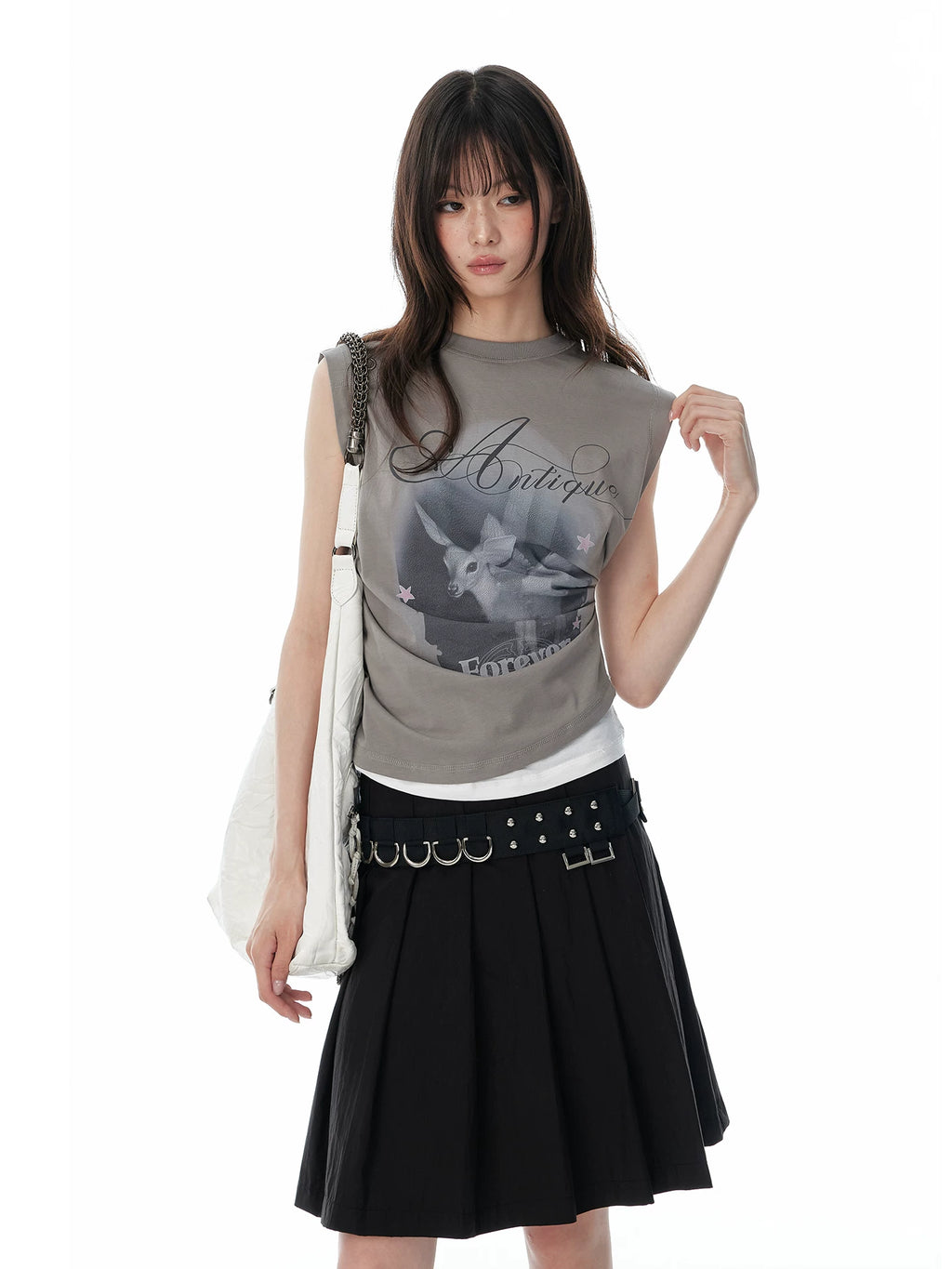 JIKOO Printed Asymmetrical Fake Two-piece Vest