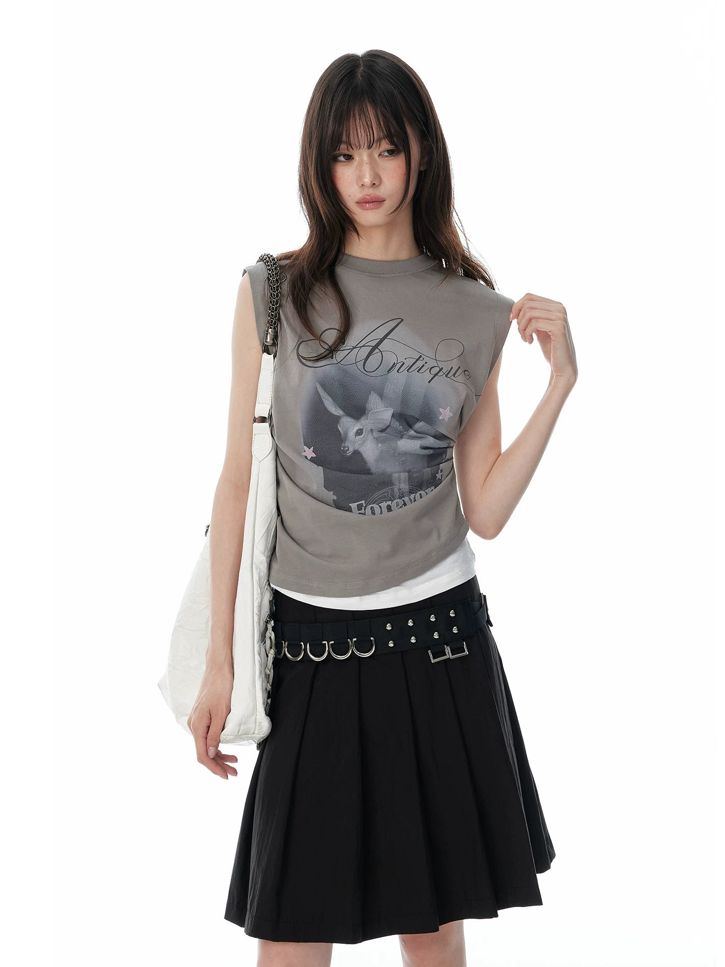 JIKOO Printed Asymmetrical Fake Two-piece Vest