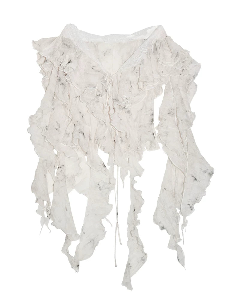 JNYLON Retro Light Ruffle Edge Casual Tee
