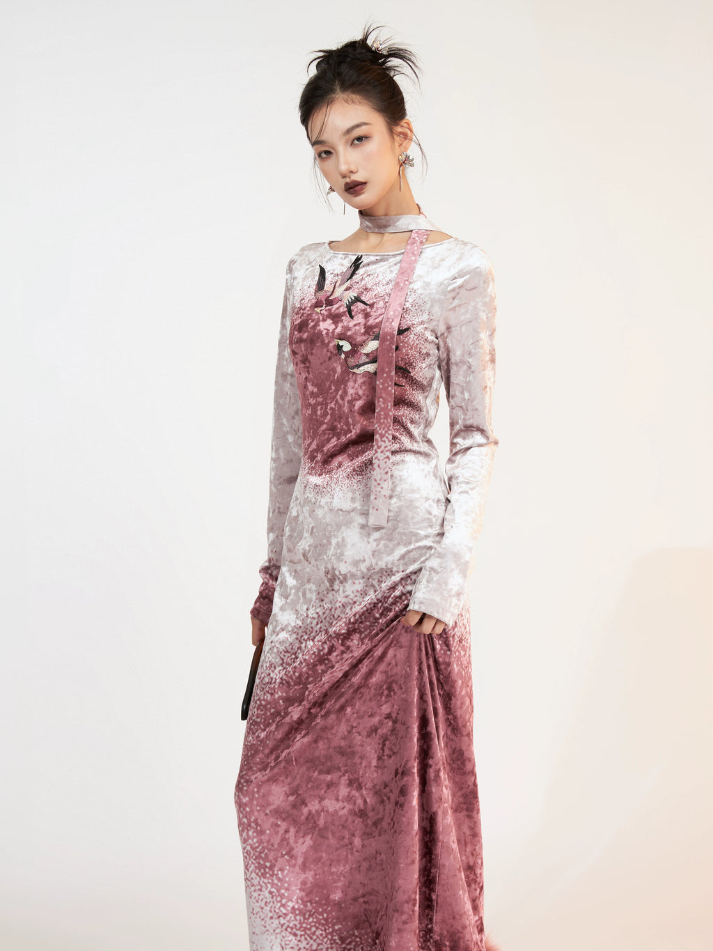 Eidolon Grain Velvet Print Christmas Embroidered Dress
