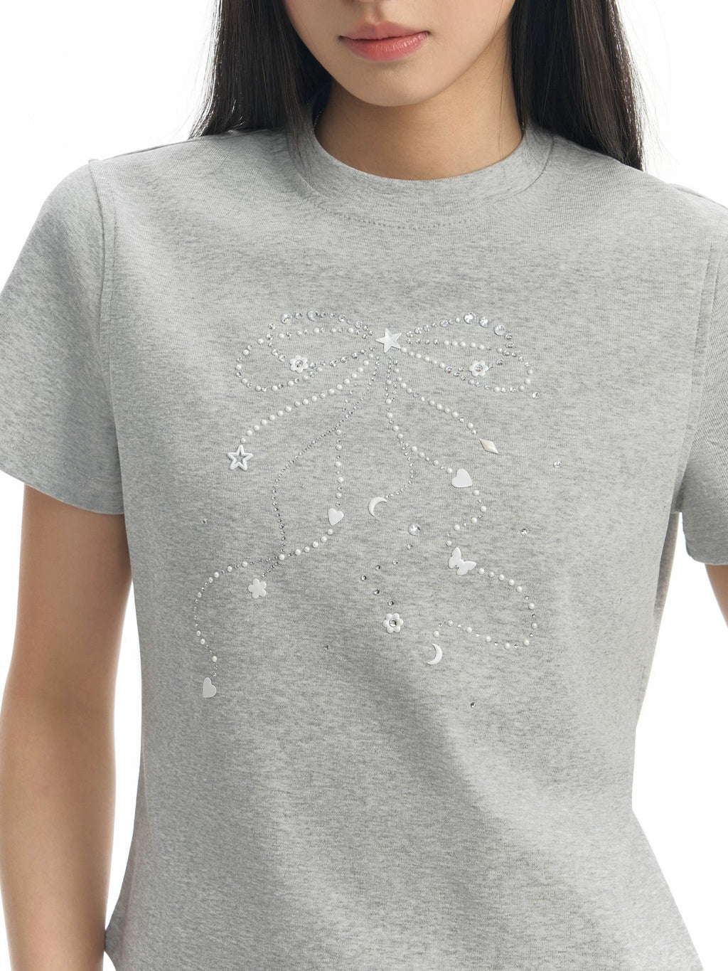 TGNS Shredded Diamond Pearl Bow Shoulder Tee